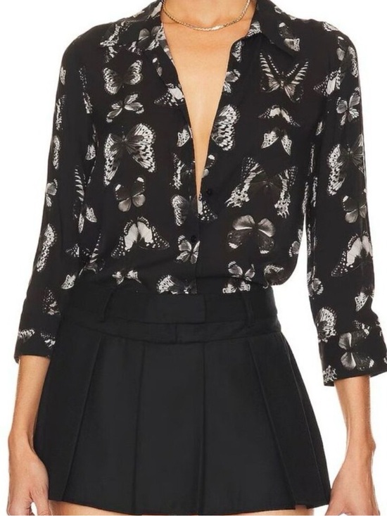 L'AGENCE Tops - L'AGENCE Camille 3/4 Sleeve Blouse in Black Multi Vintage Butterfly Print Size S